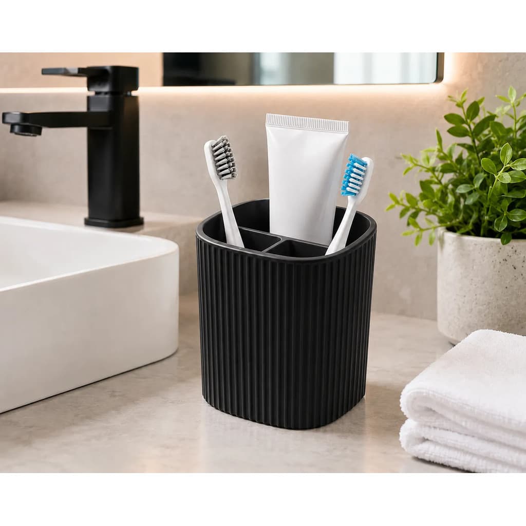 Porta Escova Dente Copo Suporte Creme Dental Banheiro Preto