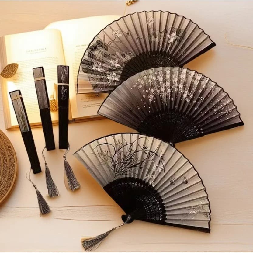 Presente Promocional: Leque de Mão Portátil Personalizado Preto para Dança, com Logotipo Impresso Personalizado, Leques
