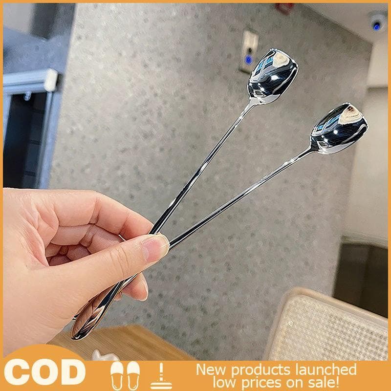 Quente > 20CM De Aço Inoxidável Alça Longa Colher Agitação Criativo Sorvete Sobremesa Coreano Cotail Café Chá Mistura Ta