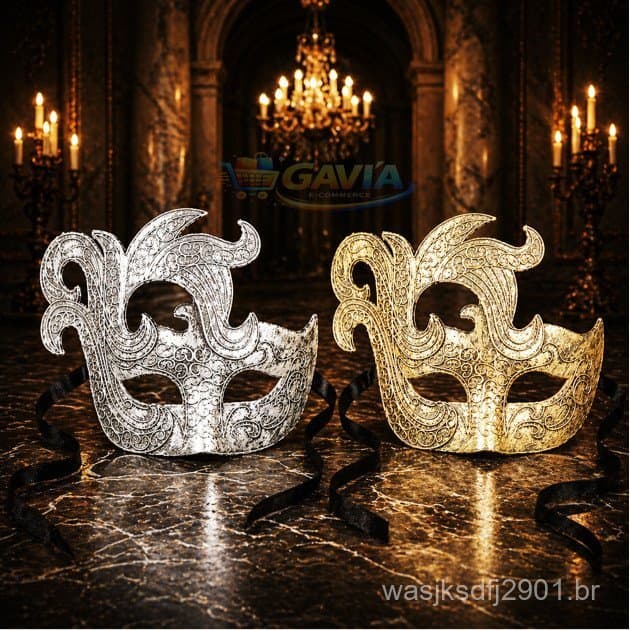 Máscara Veneziana Masculina Feminina 50 Tons Dourada Prata Fantasia Carnaval Halloween Festa Baile Luxo