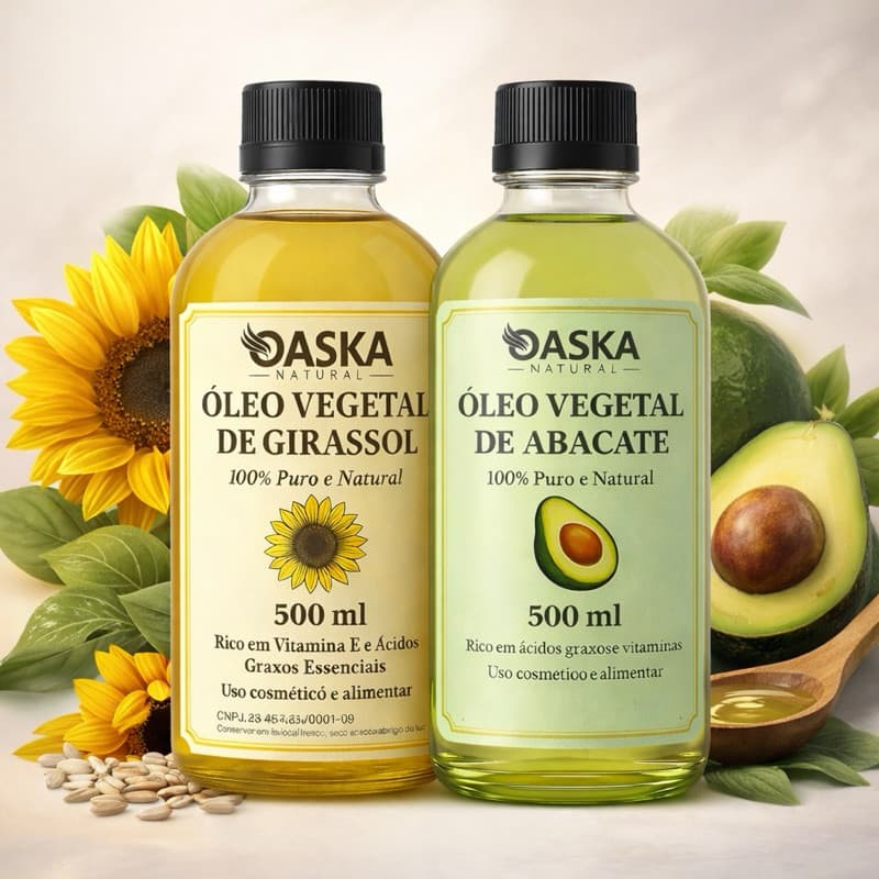 Kit 2 Óleos Vegetais 500ml – Girassol + Abacate | Cabelo, Pele e Barba