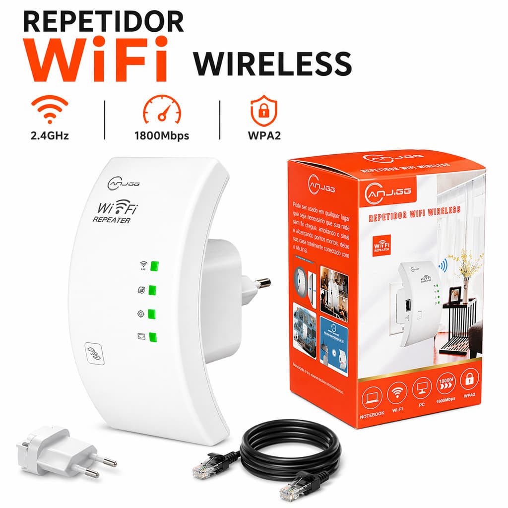 Repetidor de WiFi Wireless Amplificador de Internet com Cabo de Rede RJ45