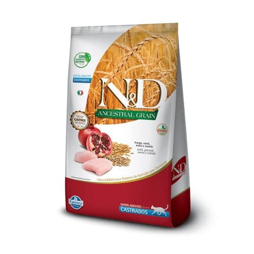 Ração Farmina N&D Ancestral Grain para Gatos Adultos Castrados sabor Frango e Romã 400g