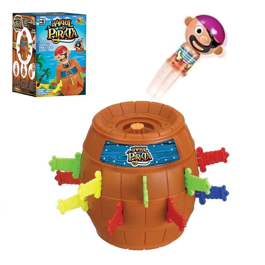 Barril Pirata Médio Original Brinquedo Infantil Jogo Tabuleiro Pula Família 4+ Educativo