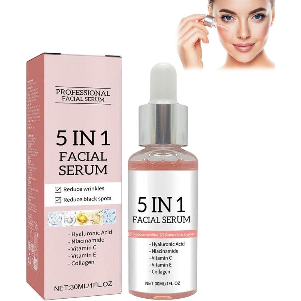 Sérum Facial Profissional, Sérum Facial 5 em 1 com Ácido Hialurônico, Niacinamida, Vitaminas C e E, Colágeno, Sérum Faci