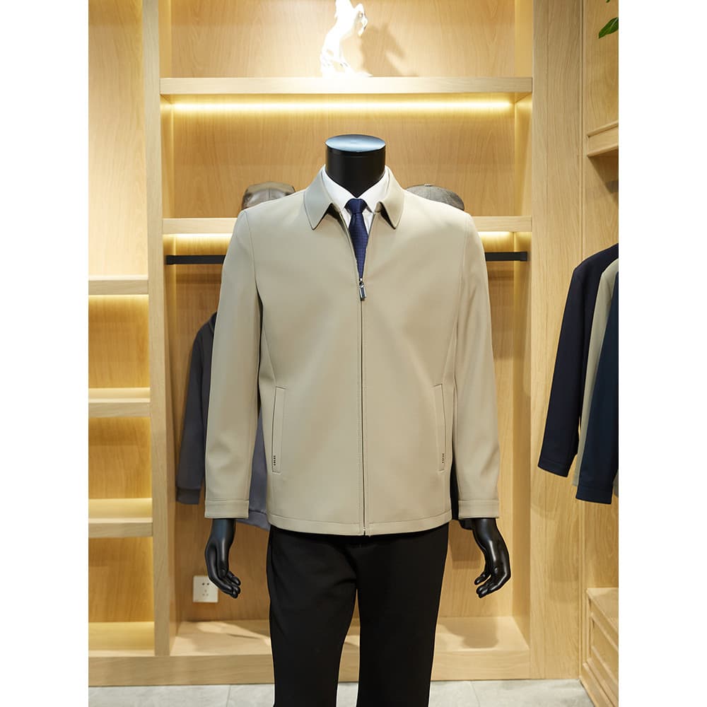 [Anti-rugas sem ferro] Jaqueta de lapela masculina de negócios Casual pai usar estilo zíper jaqueta de berinjela à prova