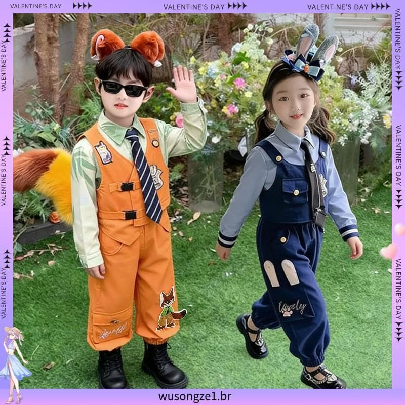 Fantasia infantil do zoológico louco Judy Rabbit Policial cos fantasia Nick Fox fantasia de desempenho de três peças