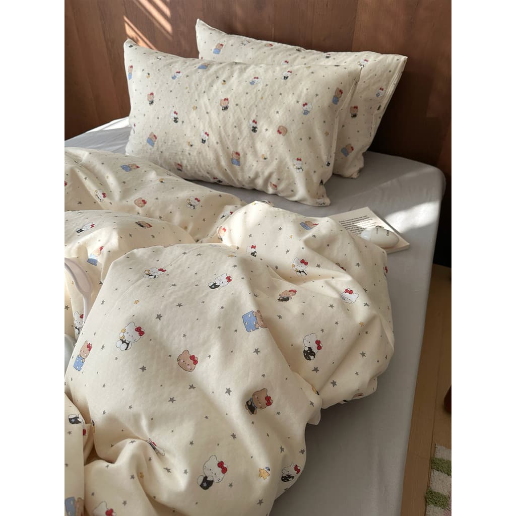 Menina coração gato cama de algodão conjunto de quatro peças bonito dos desenhos animados puro algodão dupla camada gaze