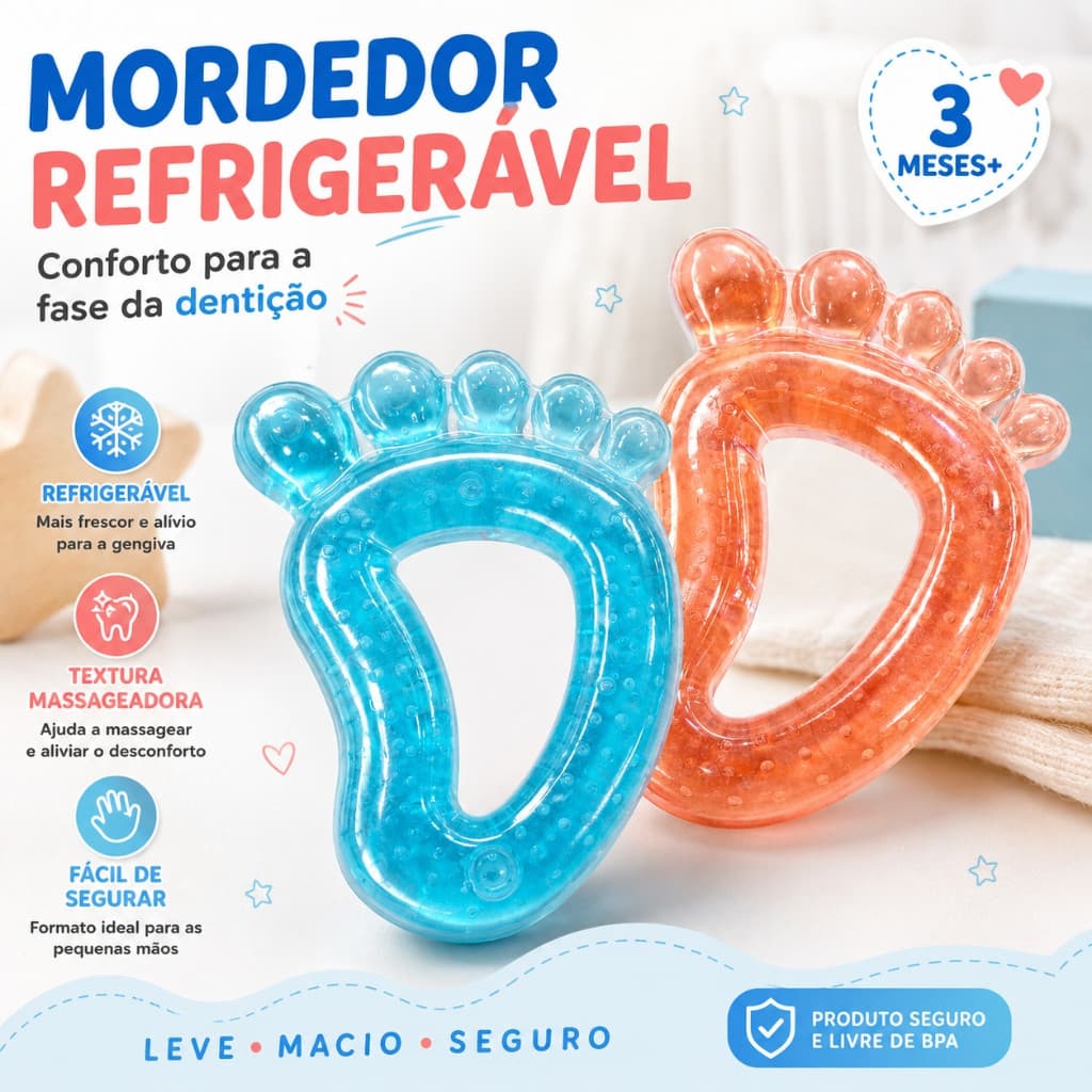 Mordedor Bebê Formato de Pé Refrigerável Massageador de Gengiva Dentição Infantil 3 Meses+