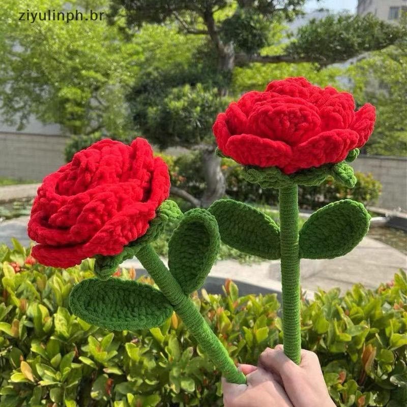 ziyulinph 1 Peça Rosas Simuladas Dia Dos Namorados Malha Rosa Artesanal Tricô Flores Artificiais Presentes De Feriado Pa