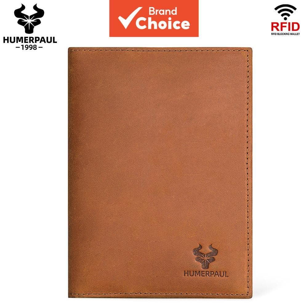 Carteira Dupla Masculina De Couro Genuíno Humerpaul Com Capa Para Cartão Zíper E Porta-Passaporte Bp796
