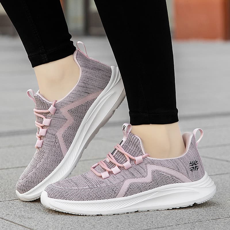Sapatos Casuais Femininos de Malha Elástica com Cadarço, Respiráveis, Leves, com Sola Grossa e Antiderrapantes para Cami