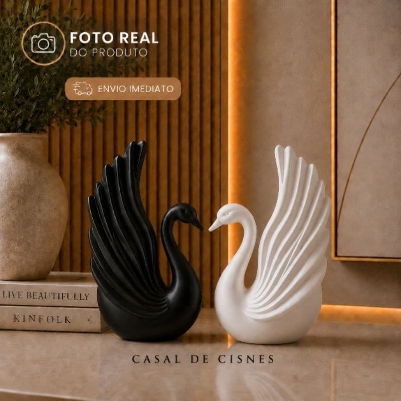 Escultura Cisnes Decorativos Enfeite moderno Sofisticado para Sala Quarto Escritório Casa Decoração