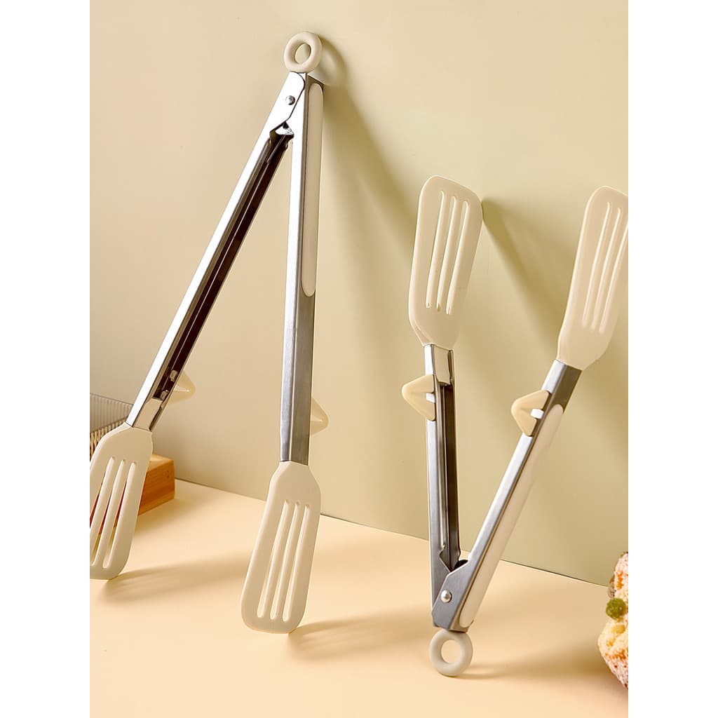 Pinça de Silicone para alimentos, bife frito, aço inoxidável, cozinha, cozimento, pão, ao ar livre, resistente a altas t