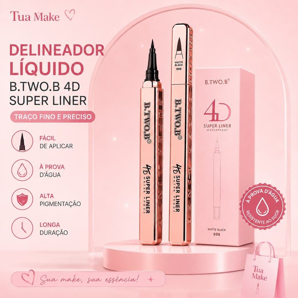 Delineador B.TWO.B 4D Super Liner Preto Matte à Prova D’Água Ponta Fina Longa Duração