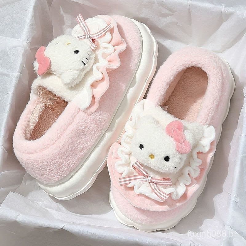 [Envio em 48 horas] Sapatos De Algodão De Calcanhar De Bolsa Inverno Femininos Princesa Do Coração Feminino Casa De Hell