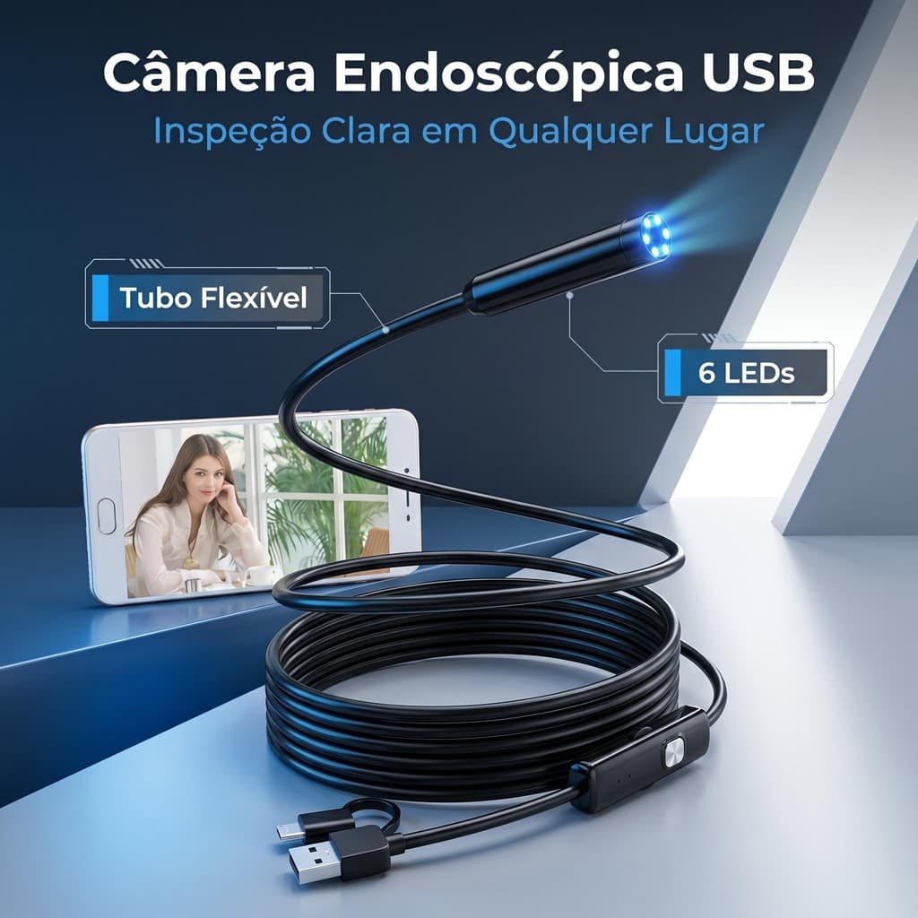 Câmera Sonda Endoscópica Android Prova Água Foto Inspeção 2m