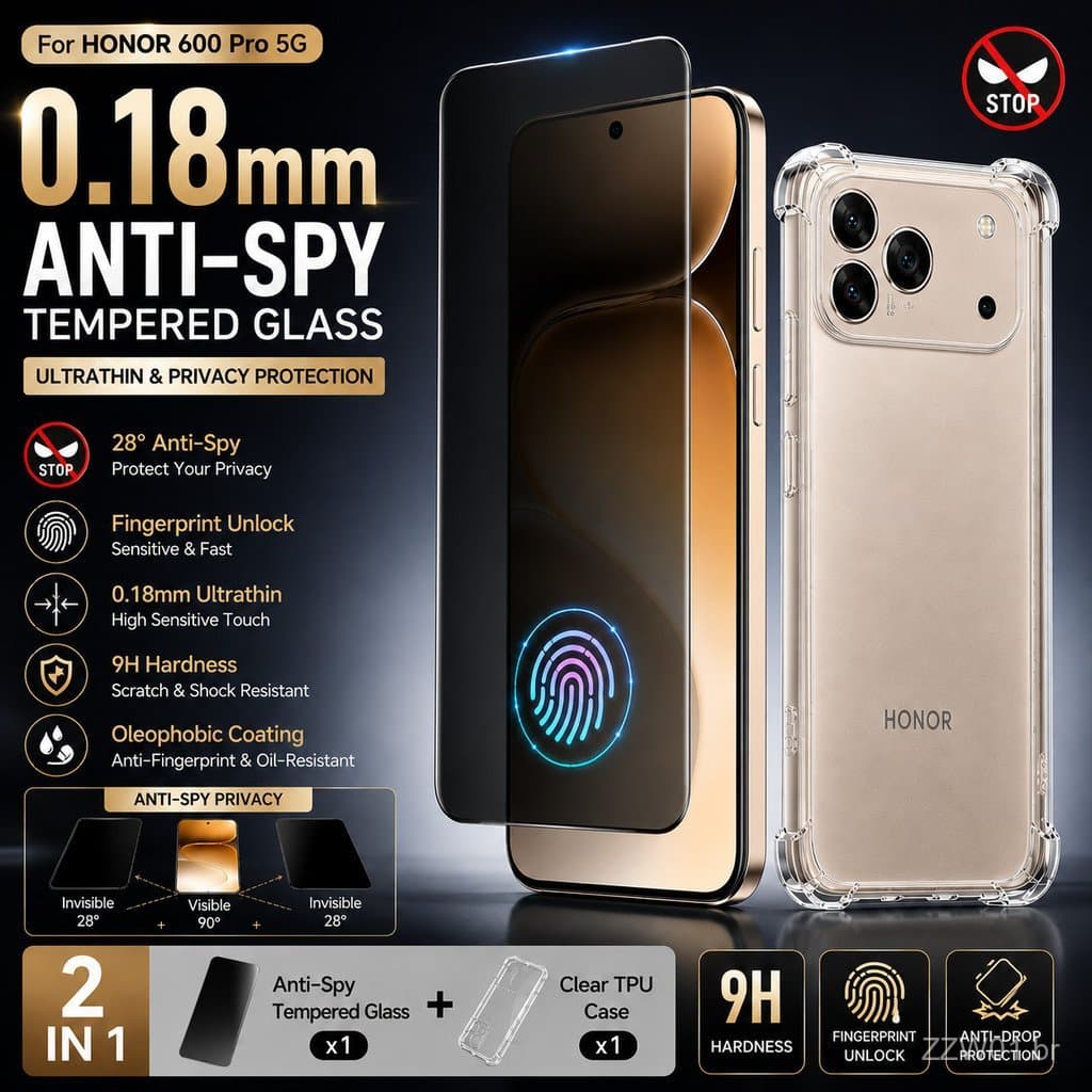 Vidro Temperado Anti-Espionagem de 0,18mm para Honor 600 Pro 500 Pro 500 400 200 Lite X9D Win Win RT Magic8 Magic7 5G Pr