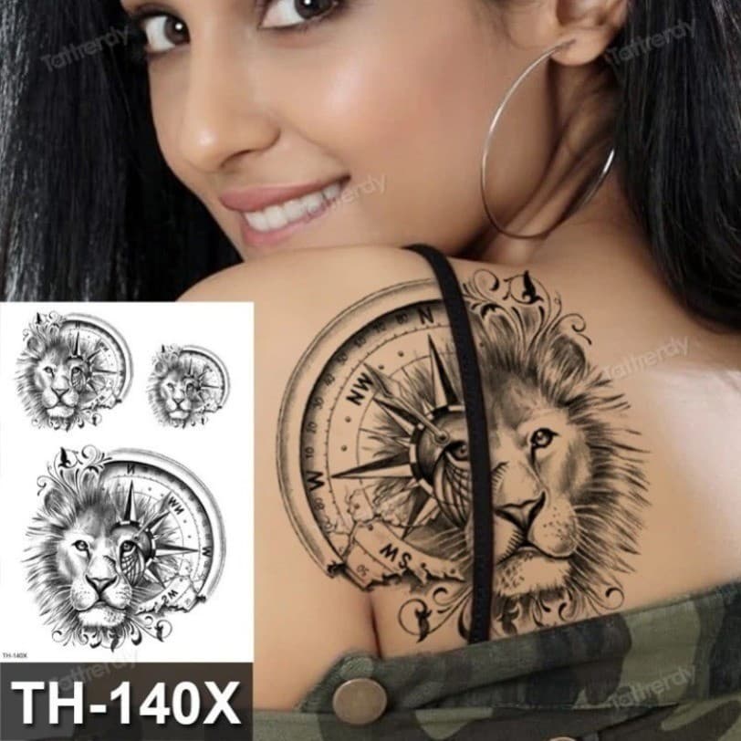 Adesivo De Tatuagem Preto À Prova D'água , Falsa Temporária , Anime , Braço , Perna , Leão , Lobo , Tigre , Grande , Sex