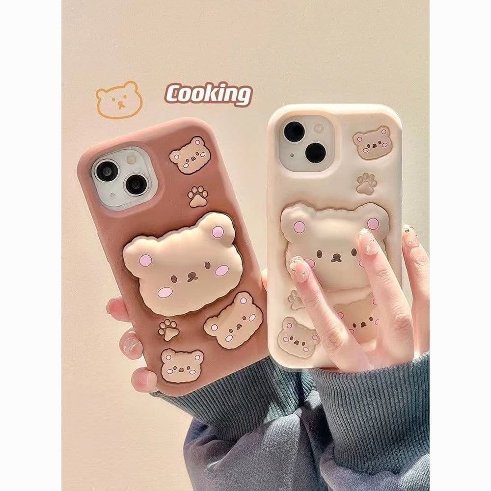 Suporte tridimensional de algodão urso 17promax capa de telefone 16 Silicone 15/14 desenho animado 13 feminino