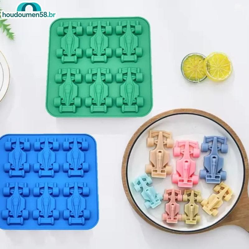 HOUDO Molde De Gelo Para Carro De Corrida 3D Com 6 Cavidades , Aparelho DIY Compacto De Silicone Fabricação De Cubos Por