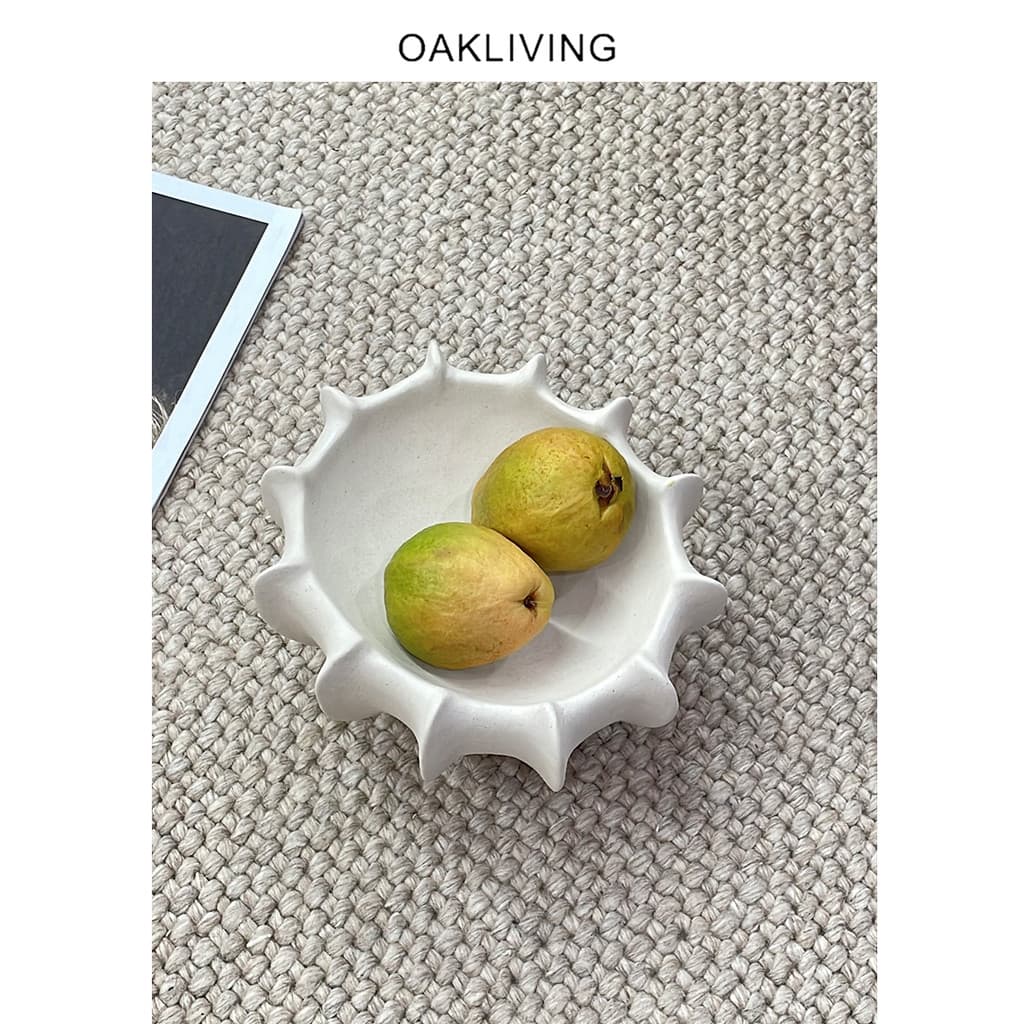 Oakliving simples branco cerâmica prato de frutas decoração para casa pote frutas forma criativa prato frutas lanche dec