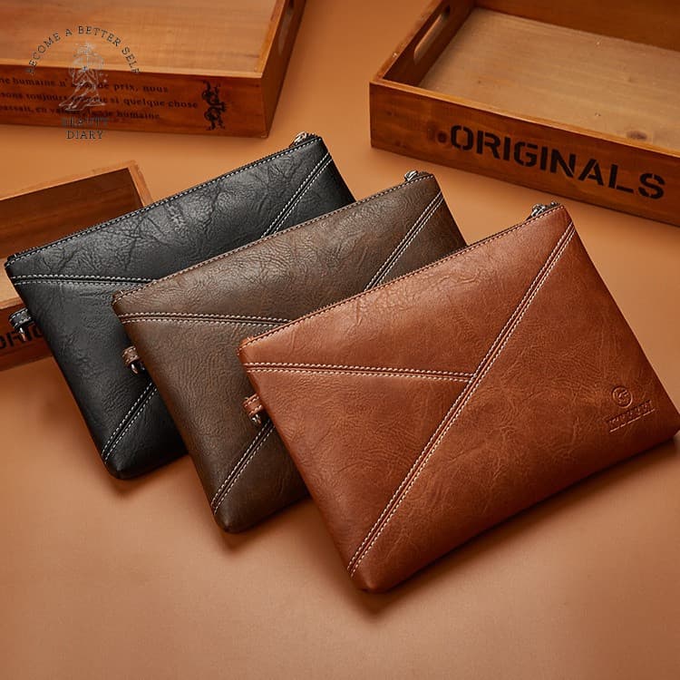 Bolsa De Mão Masculina PU Negócios Leve Pulso De Grande Capacidade Para Armazenamento Diário Em Viagens