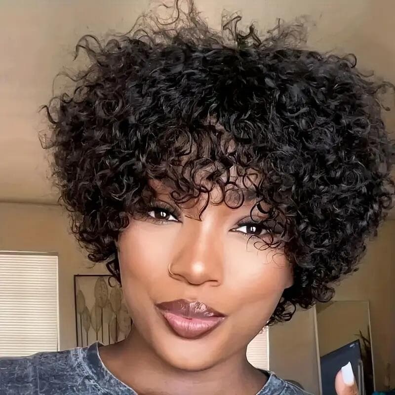 Perucas Curtas de Cabelo Humano Afro Cacheado Não-Australianas