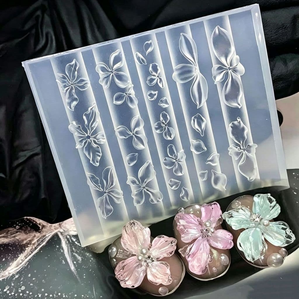 Moldes de silicone para nail art floral, grandes e pequenos, ferramentas tridimensionais para entalhe de flores, moldes
