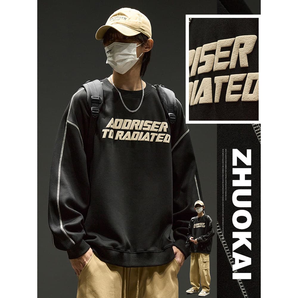 Americano pesado moletom masculino outono solto High Street em torno do pescoço topo masculino Casual de manga comprida