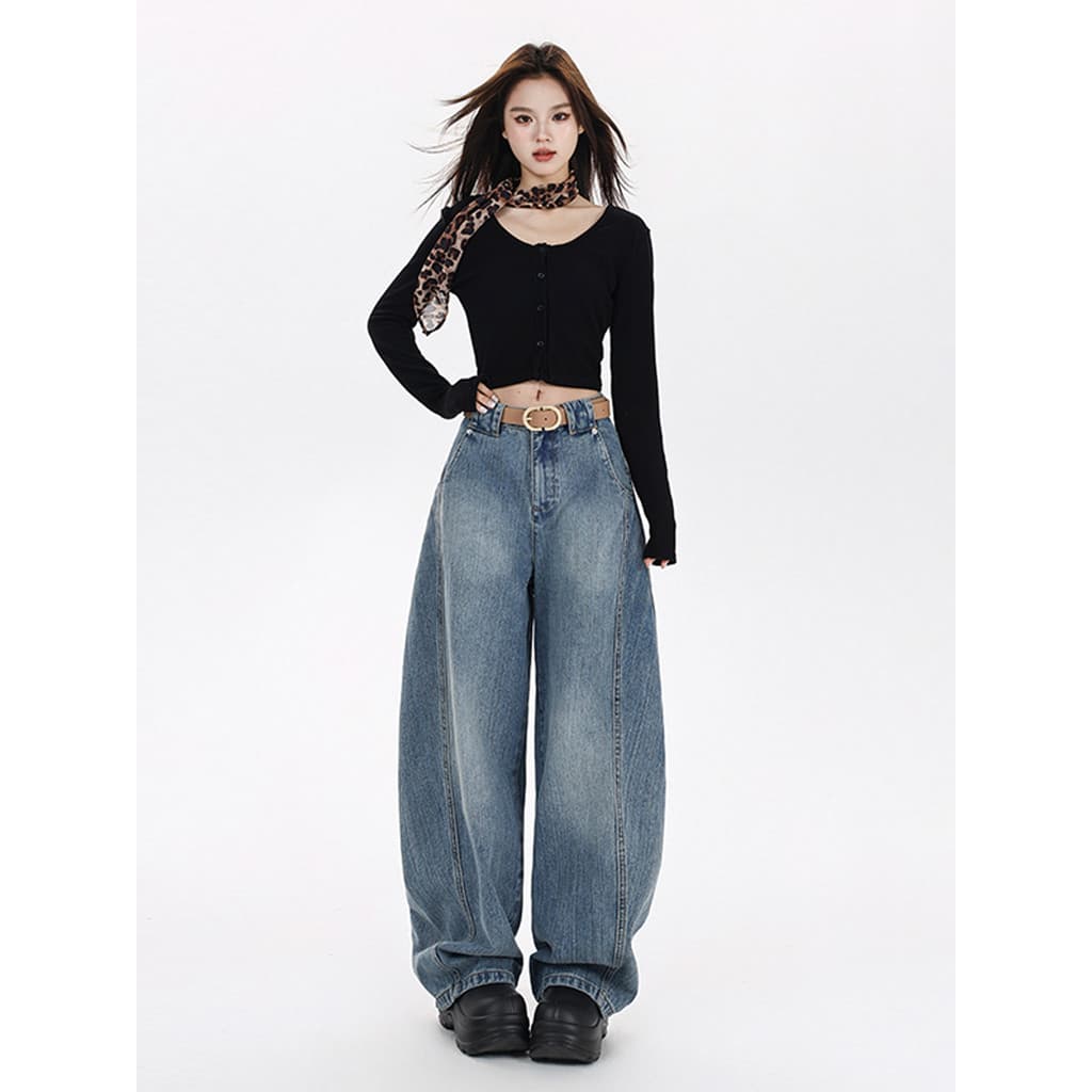 Vfvk outro Sa Jeans solto Machete calças femininas 2026 novo estilo calças foice Street Wear calças estreitas de perna l