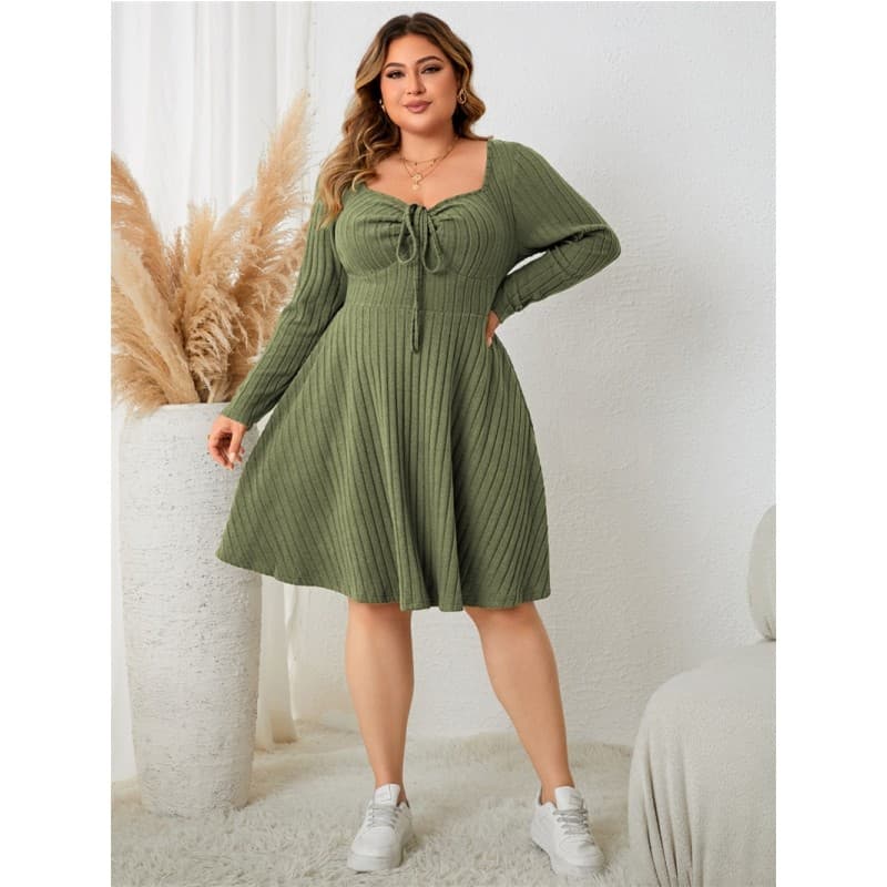 XL-4XL Vestidos Femininos plus size Saia Feminina Gola Quadrada Manga Comprida Curta