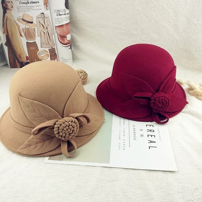 Chapéu feminino outono inverno versão coreana Retro cúpula chapéu superior elegante moda flor pote de lã chapéu balde ch