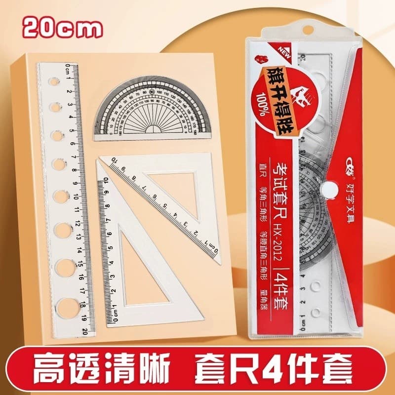 Conjunto De Régua De Estudante 4 Unidades Kit De Exame De Matemática Transferidor Triangular Transparente