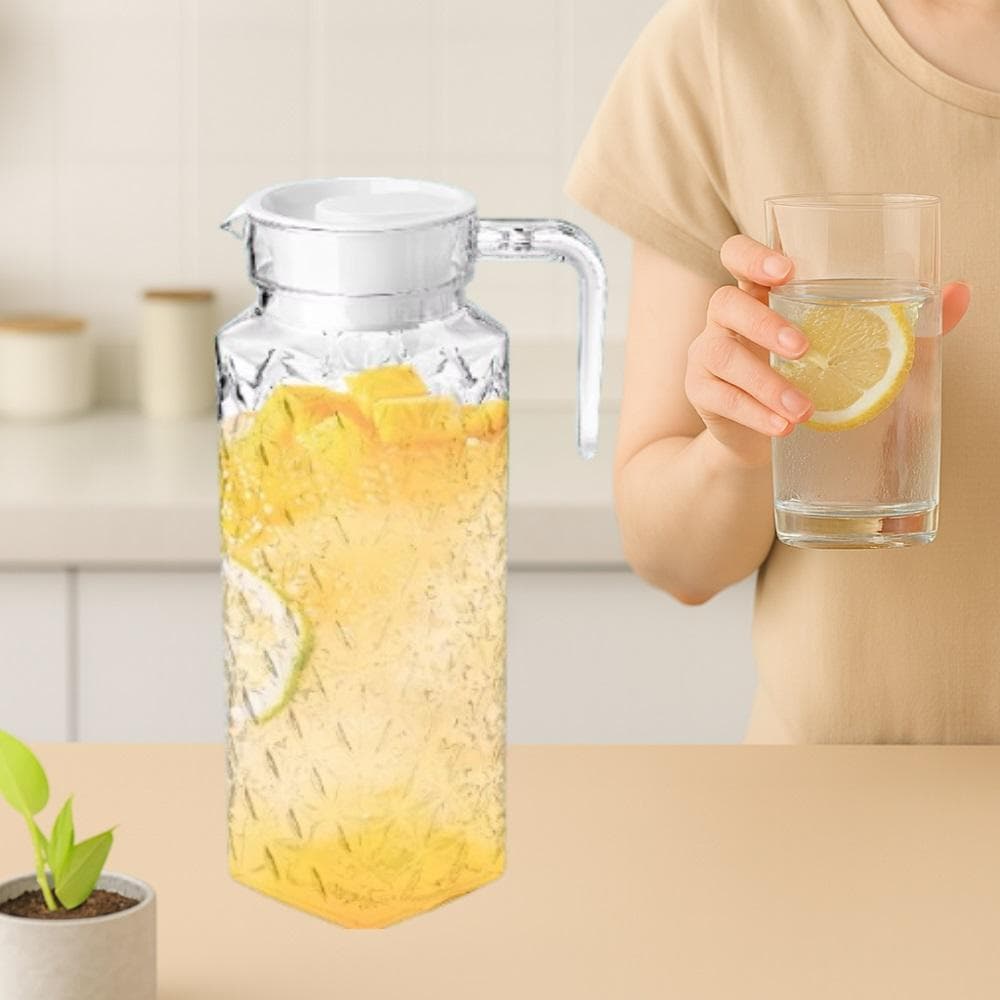 JARRA VIDRO 1 LITRO DIAMOND TAMPA SUQUEIRA CRISTAL SUCO AGUA BEBIDAS PORTA GELADEIRA ALCA DECORADA TRANSPARENTE
