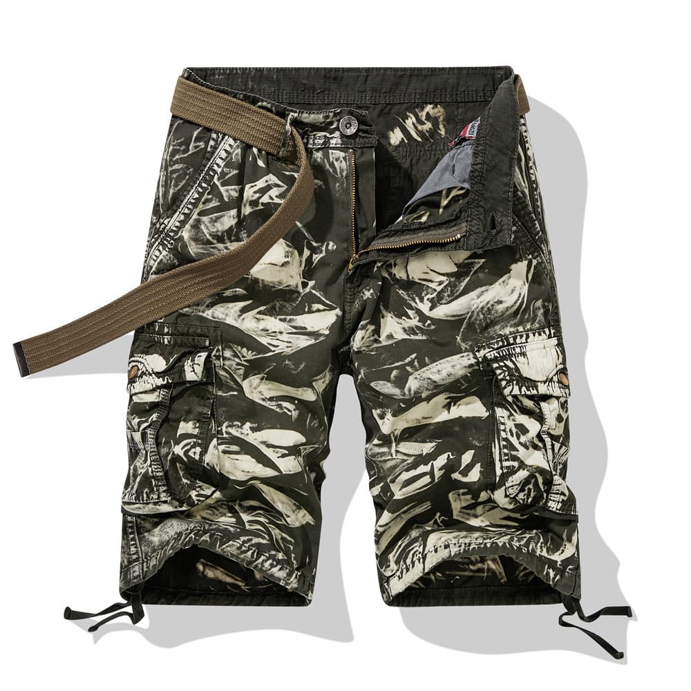 Macacão transfronteiriço lavado artesanato shorts macacão masculino Multi-bolso camuflagem shorts masculinos tamanho gra