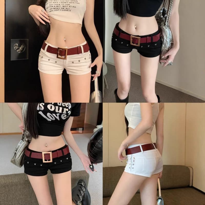 2026 novo estilo americano doce quente menina rebites Ultra-curto Jeans feminino verão na moda All-Match cintura baixa S