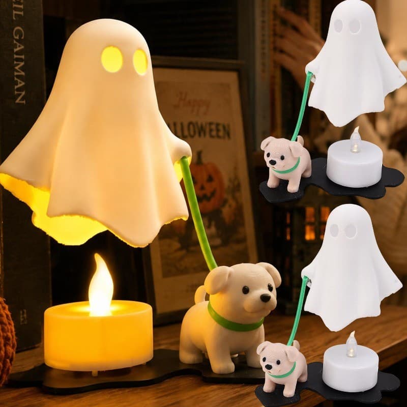 2-1Set Ghost LED Night Light-Com Figura De Cachorro-Lâmpada De Mesa Assustadora-Bateria De Botão-Vela Eletrônica Criativ