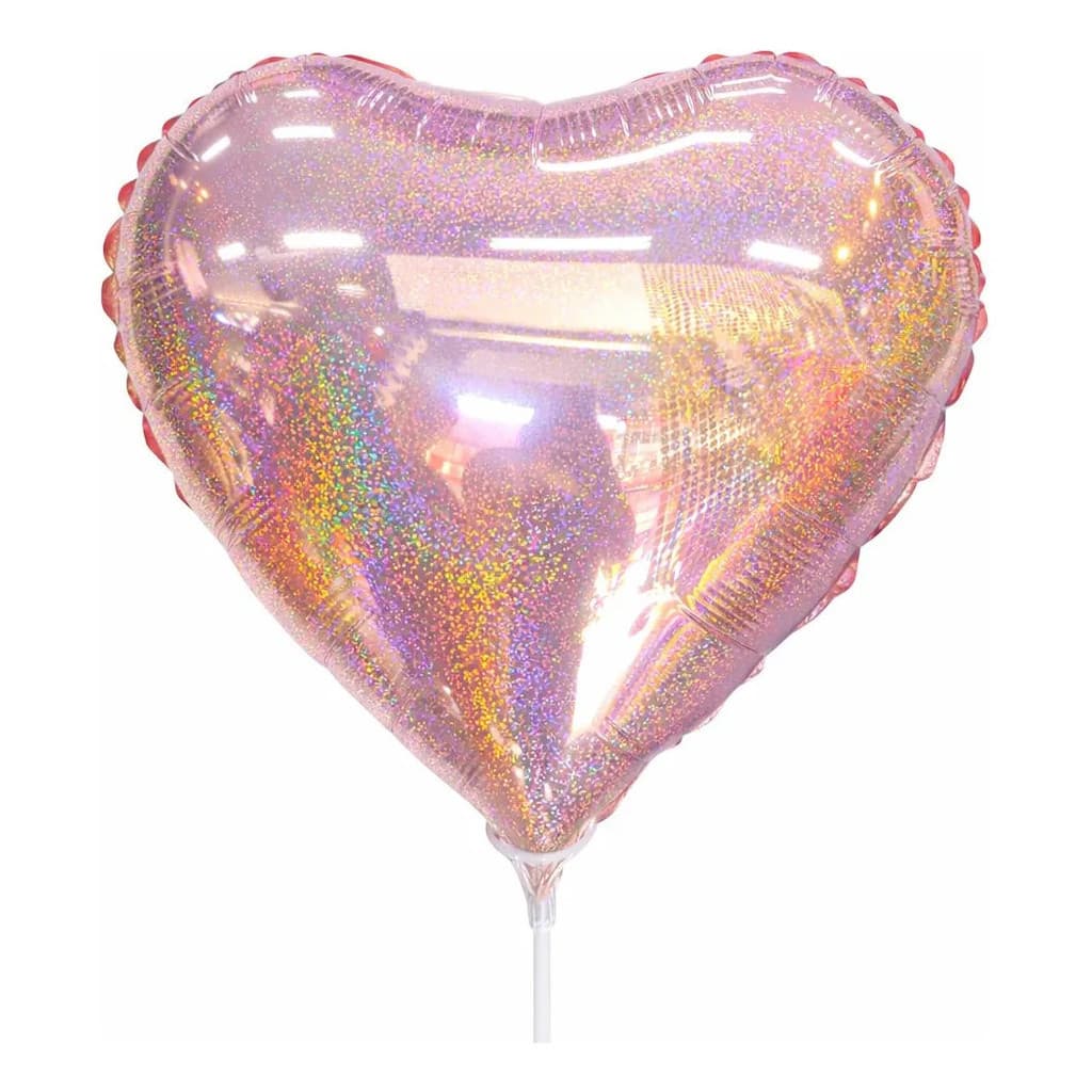 Kit 5 Balão  Coração Holográfico Rosa 45cm Decoração Para Festa Enfeite Amor