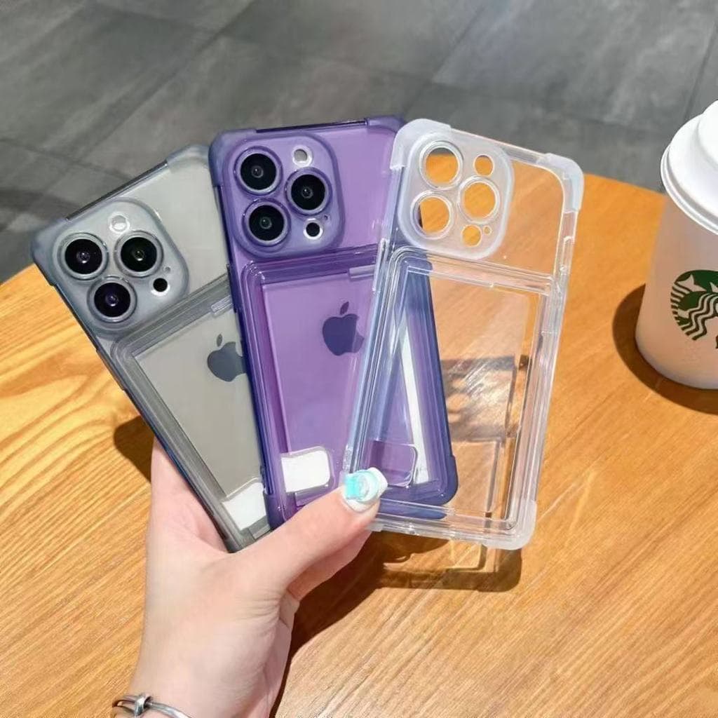 Para iPhone18promax Porta-cartões Capa de telefone Transparente resistente a choques Porta-cartões lateral Capa macia de