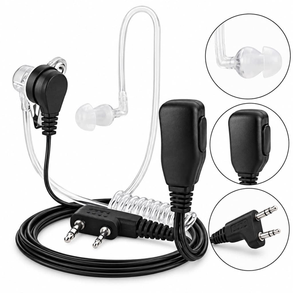 Kit 10 Fones p/ Rádio Baofeng UV-5R/777S - Silicone Preto c/ Lapela Estéreo e PTT - Plugue K 2 Pinos
