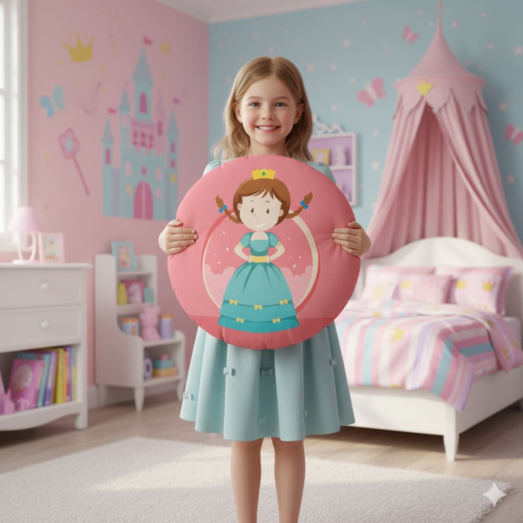 Almofada Redonda 45x45cm Micropercal - Coleção Princesas