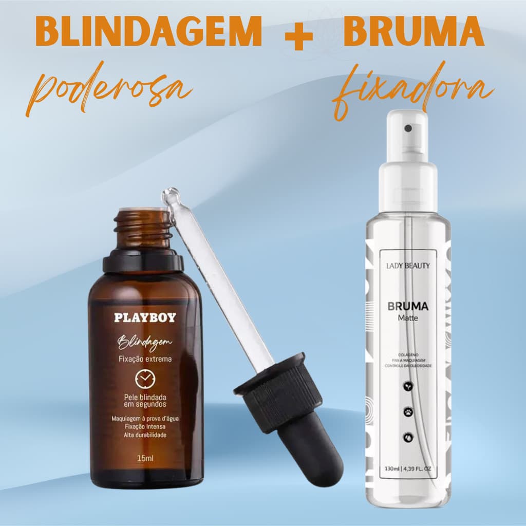 Kit Blindagem Poderosa 15 ml Playboy + Bruma Fixadora Matte Refrescante Lady Beauty