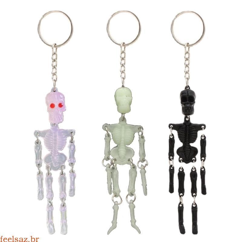 feelsaz Coreana Luminosa Crânio Chaveiro Multi-Articular Esqueleto Personalidade Gótico Acessórios Halloween Carro
