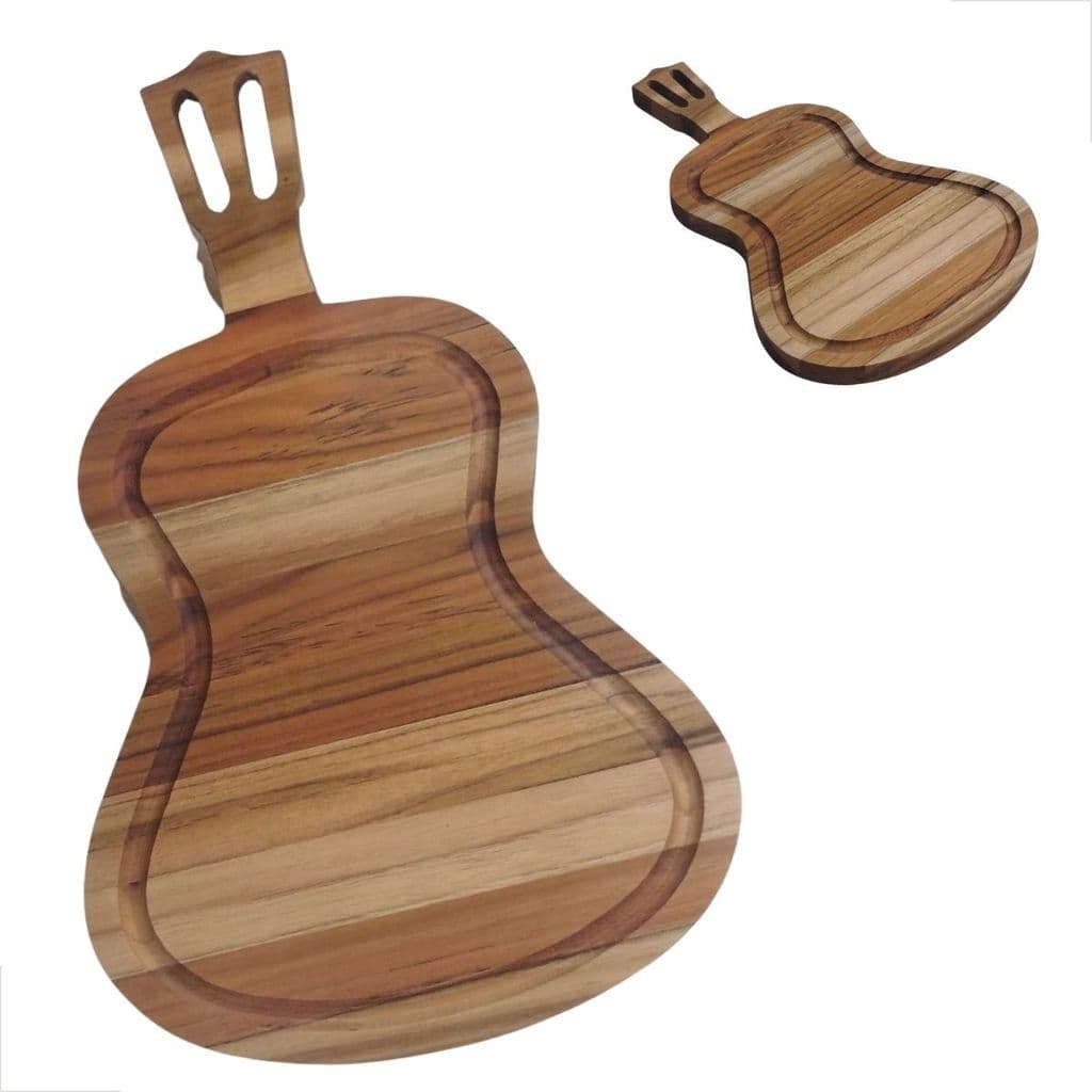 Tábua Rústica Viola de Madeira Teca Churrasco Queijos  Frios