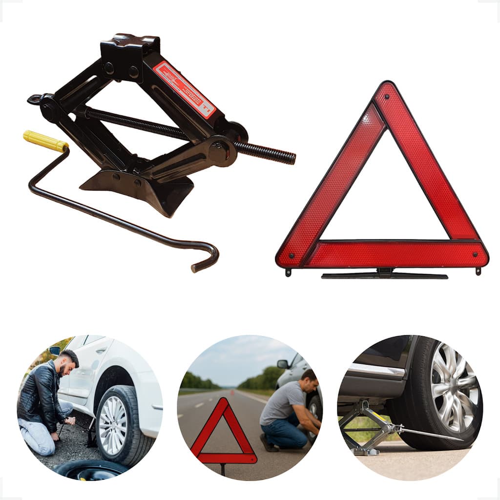 Kit 01 Macaco 1 Ton + 01 Triangulo Sinalizaçao Veicular