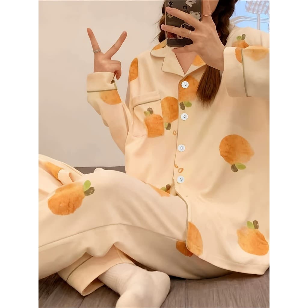 Pijamas estilo primavera outono de alto valor feminino de manga comprida high-end simples estilo preguiçoso Loungewear