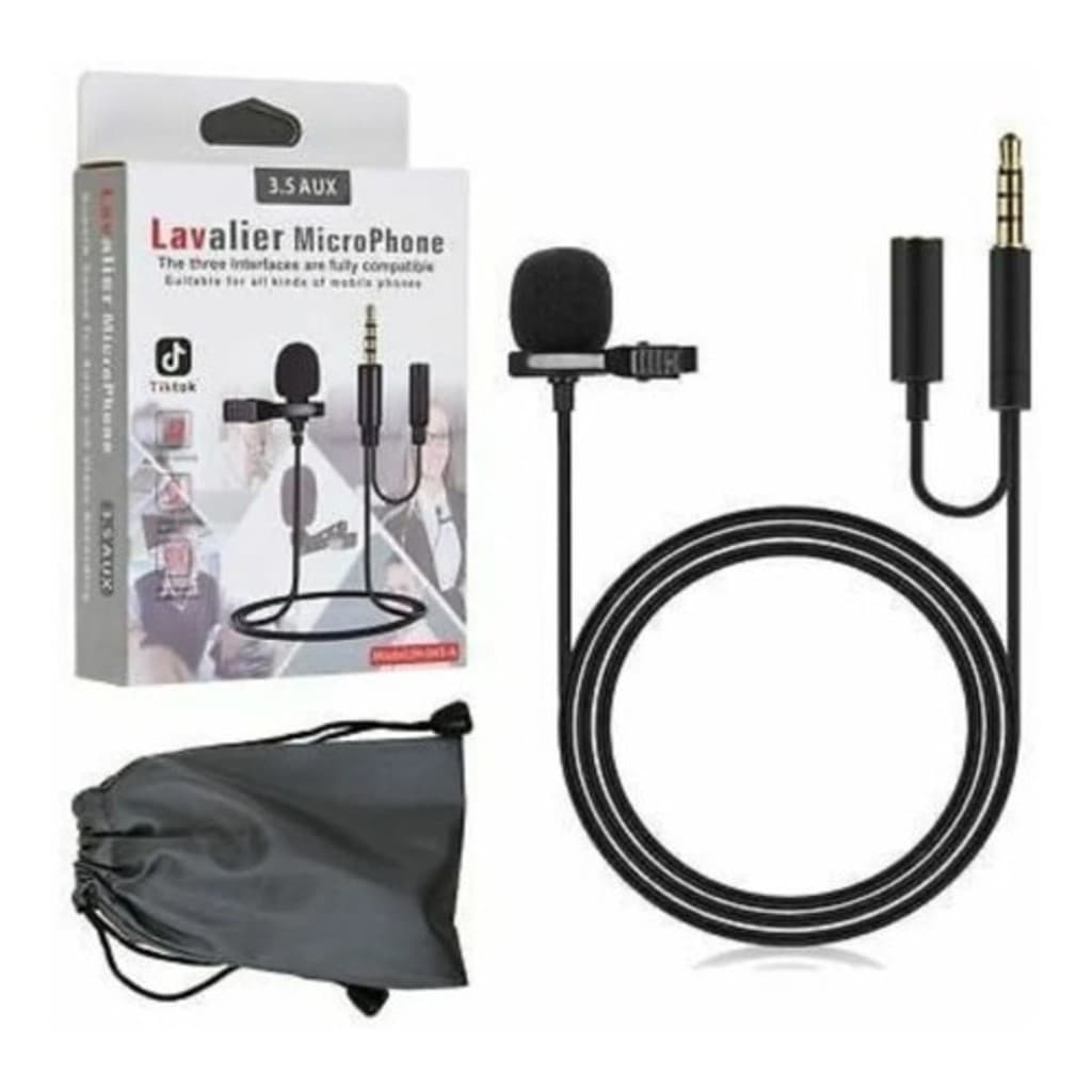 Microfone Lapela C/ Fio - Jh-043a - Plug P3 + Femea P/fone