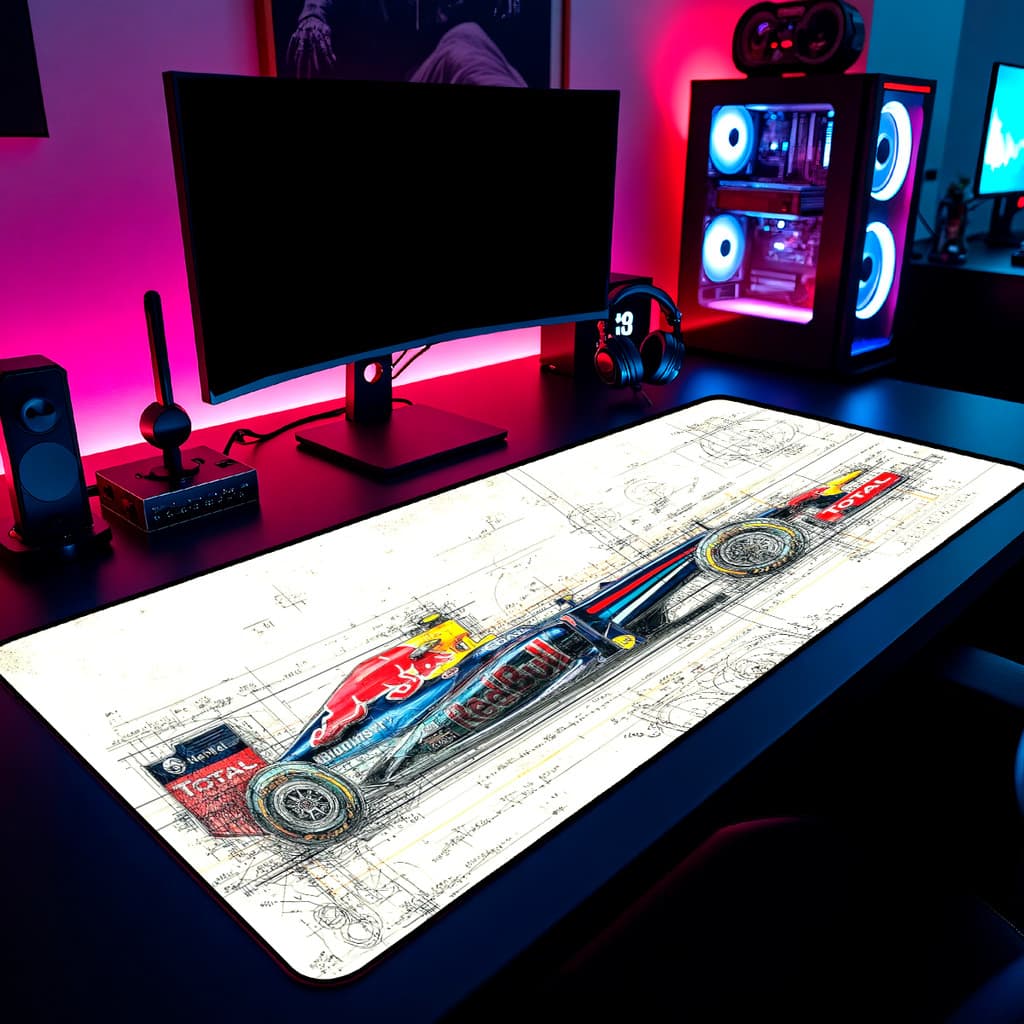 Mouse Pad Gamer Formula 1 Red 65x30cm / 80x40cm / 90x50cm / 120x60cm / Borda Costurada