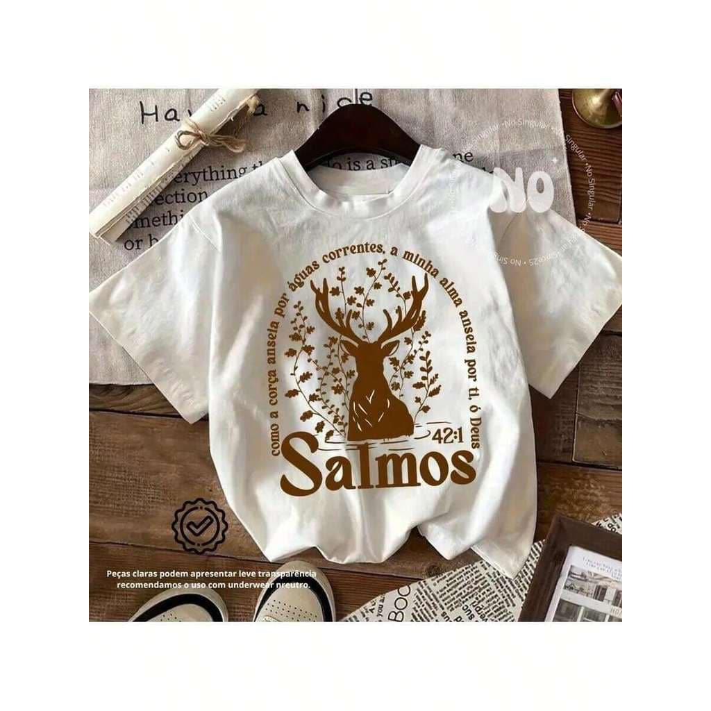 Camiseta Cristã Salmos  Algodão Fio 30 1 Penteado